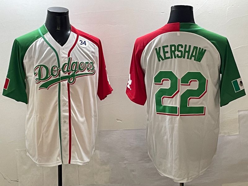 Men Los Angeles Dodgers #22 Kershaw White Green Game 2025 Nike MLB Jersey style 4->los angeles dodgers->MLB Jersey